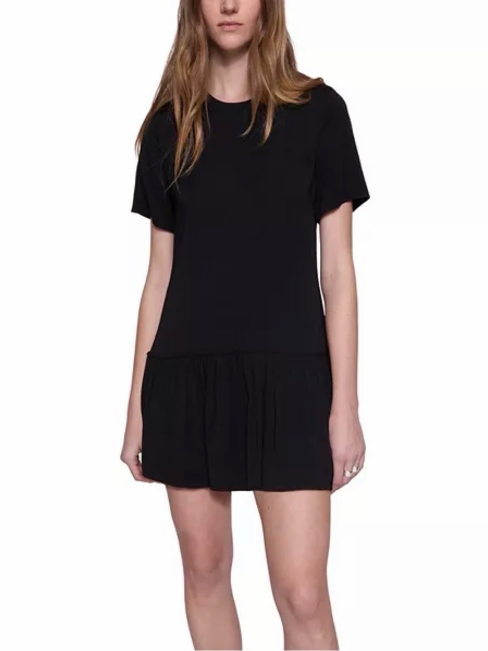 Rebecca Minkoff Black Short-Sleeve Drop-Waist Mini Dress